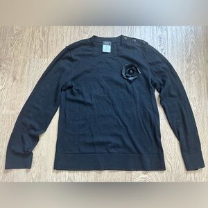 Authentic Chanel Black Wool Cotton CC Logo Button Uniform Sweater Pullover Wool